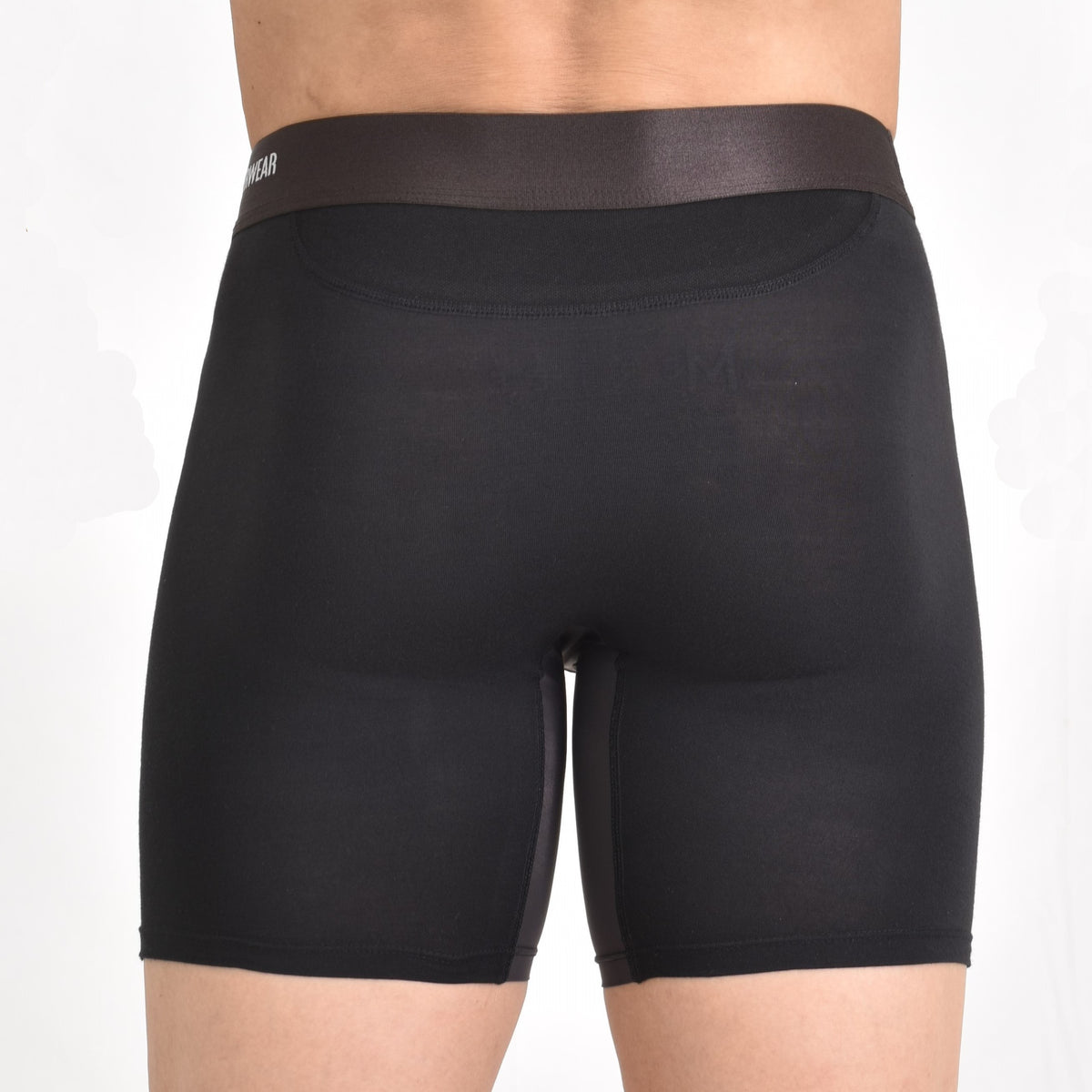 Men’s short-leg bamboo boxer briefs, rear view